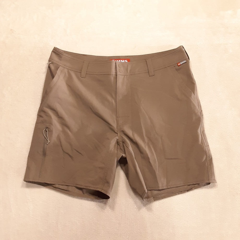Simms Mens Skiff Performance Shorts Sz.36 Brown Utility Pocket 7" Inseam